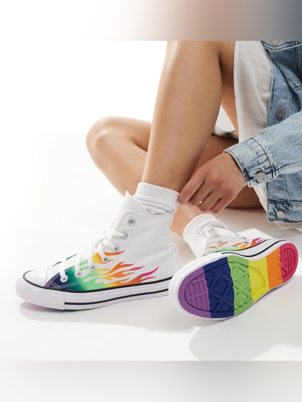 CONVERSE Chuck Taylor all star hi top rainbow flames shoes sneakers sz 8 new